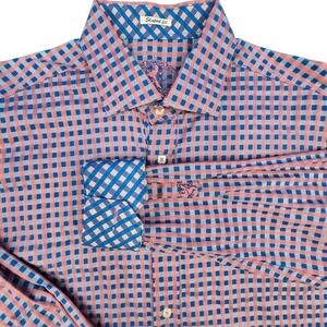 Bugatchi Uomo Mens XL Shaped Fit Gingham Button Down Shirt Pink Blue Cotton